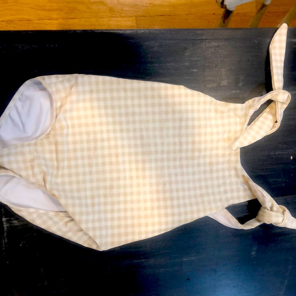 MINNOW checkered khaki one piece adjustable bathing suit  size 8